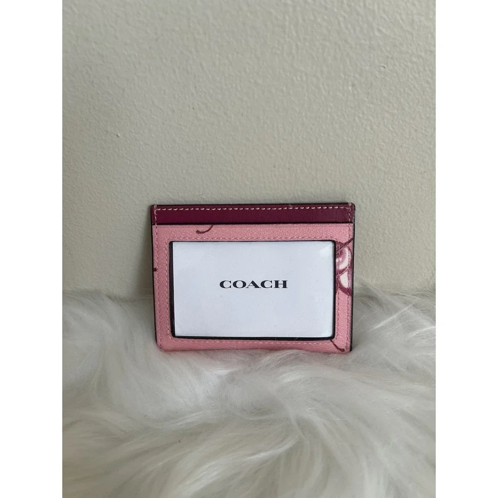 Coach Cherry Print Pink Crossgrain‎ Leather Card Case Excellent